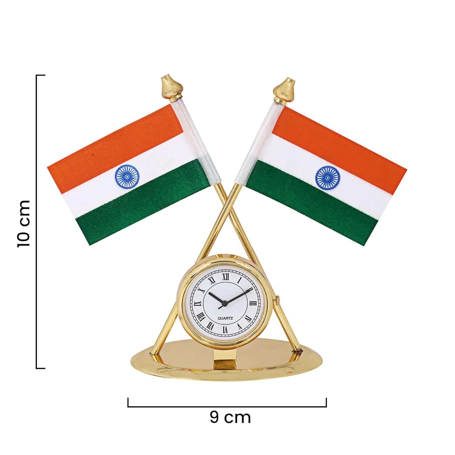 VOILA Indian Flag with Round Clock for Vehicle (Car / Auto / Bus / Truck) Dashboard & Office Desk