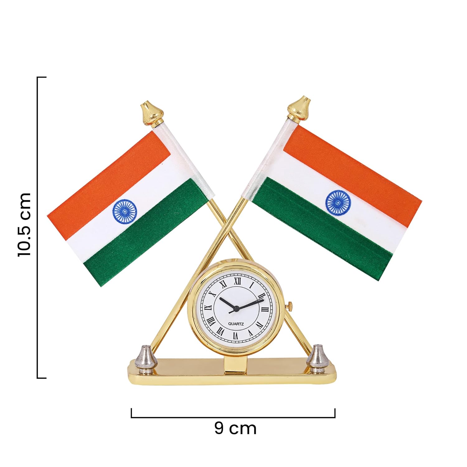 VOILA Indian Flag with Watch for Vehicle (Auto, Car, Bus, Truck) Dashboard & Office Desk