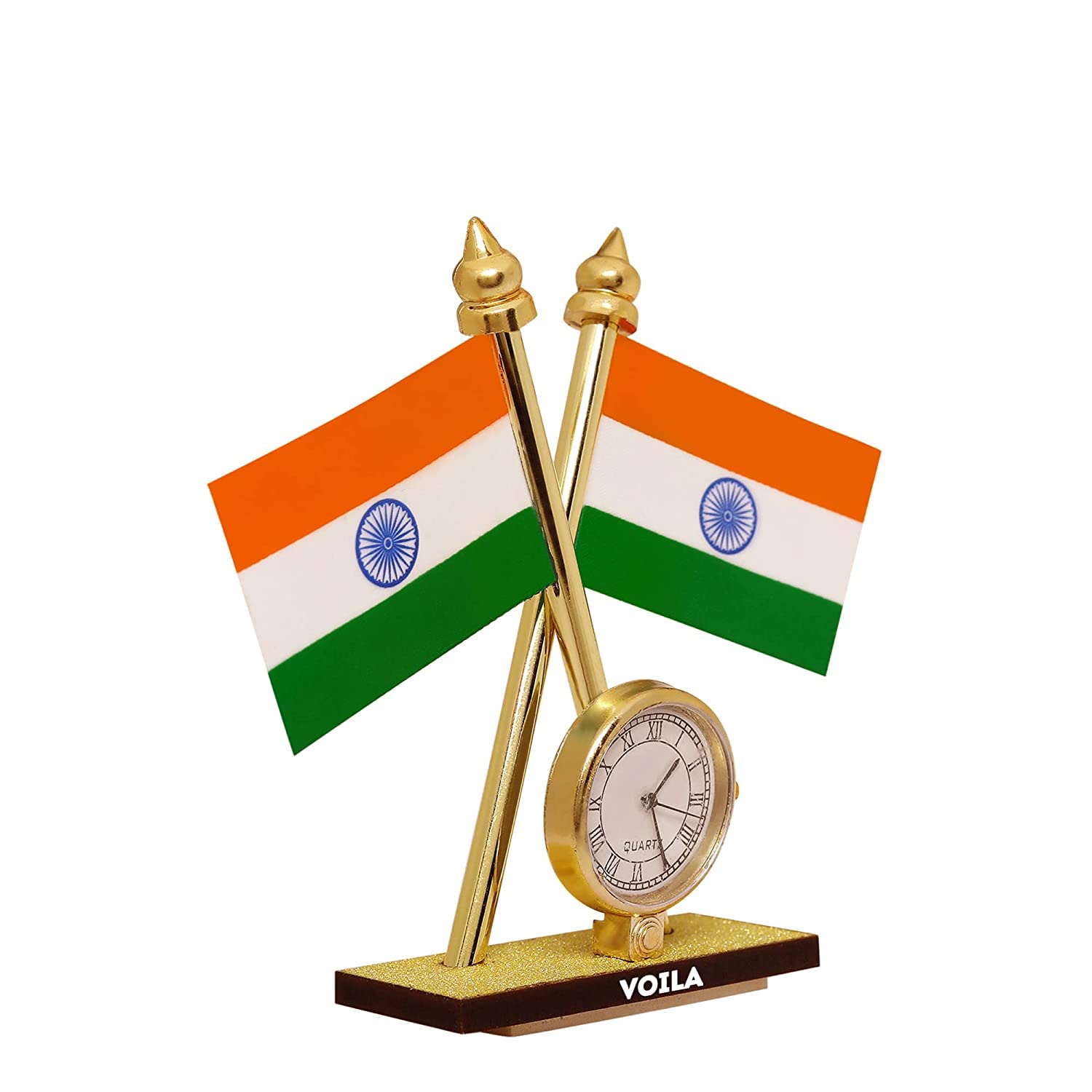 VOILA Indian Flag with Clock for Vehicle (Auto, Car, Bus, Truck) Dashboard, Home and Office Decor
