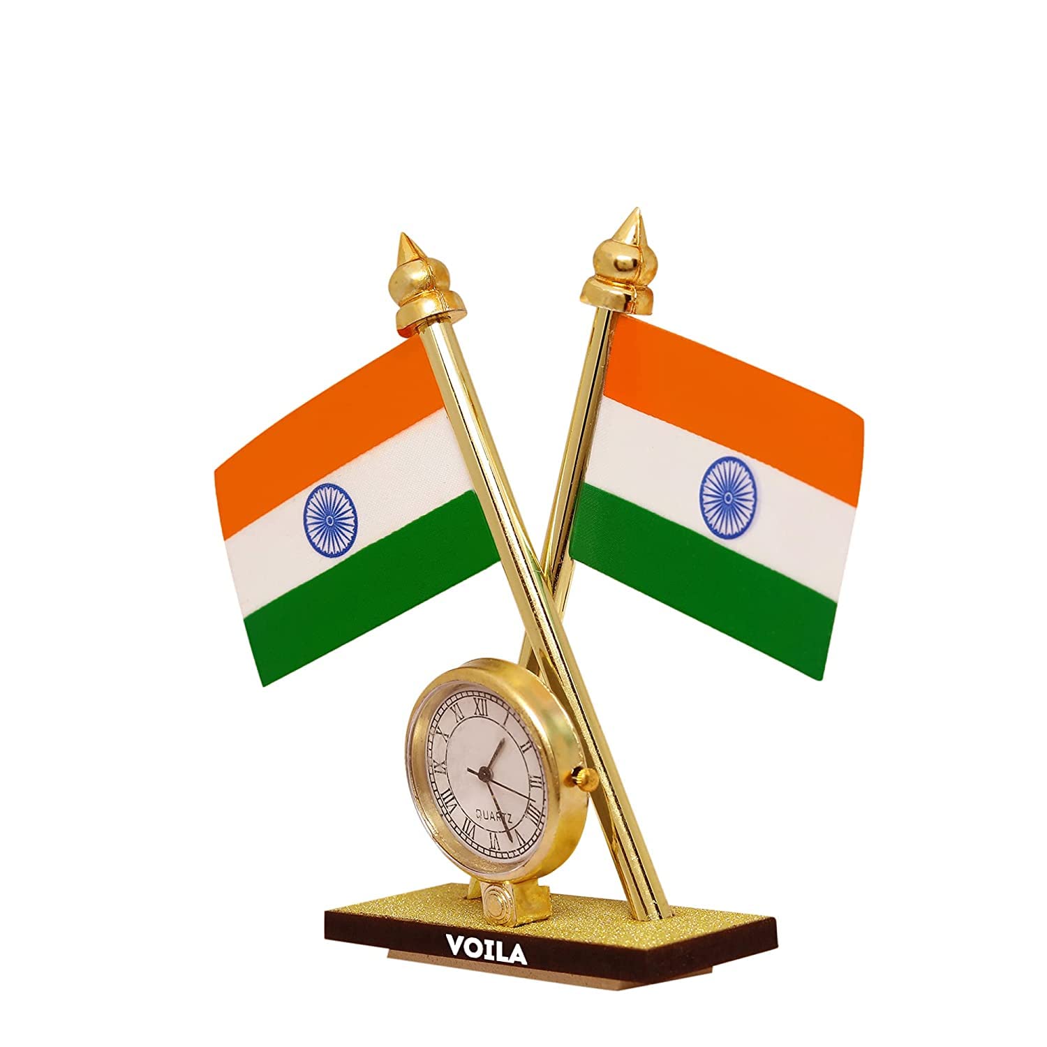 VOILA Indian Flag with Clock for Vehicle (Auto, Car, Bus, Truck) Dashboard, Home and Office Decor