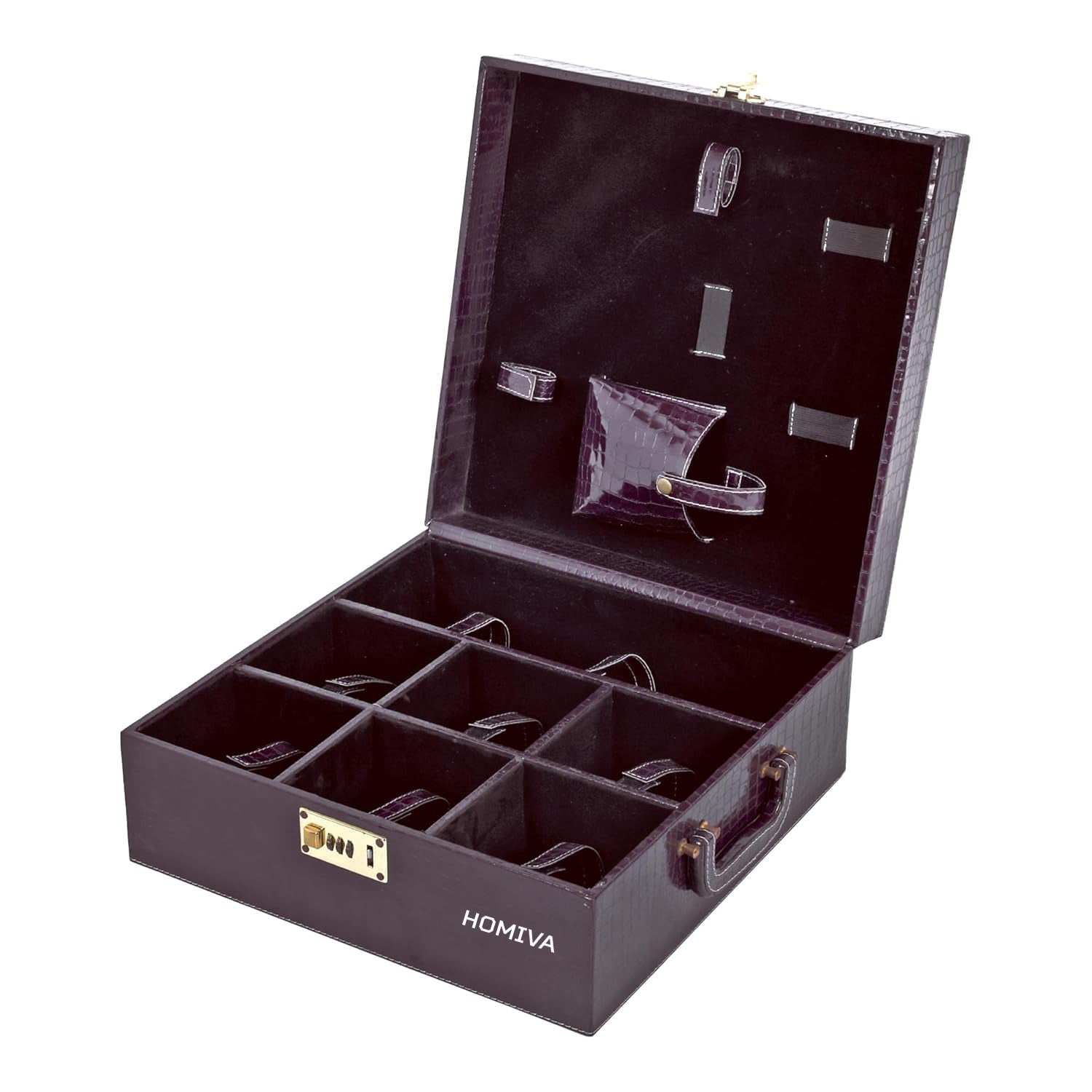 HOMIVA Stylish Leatherette Bar Box Storage for Bottles Glasses and Bar Accessories - Plum