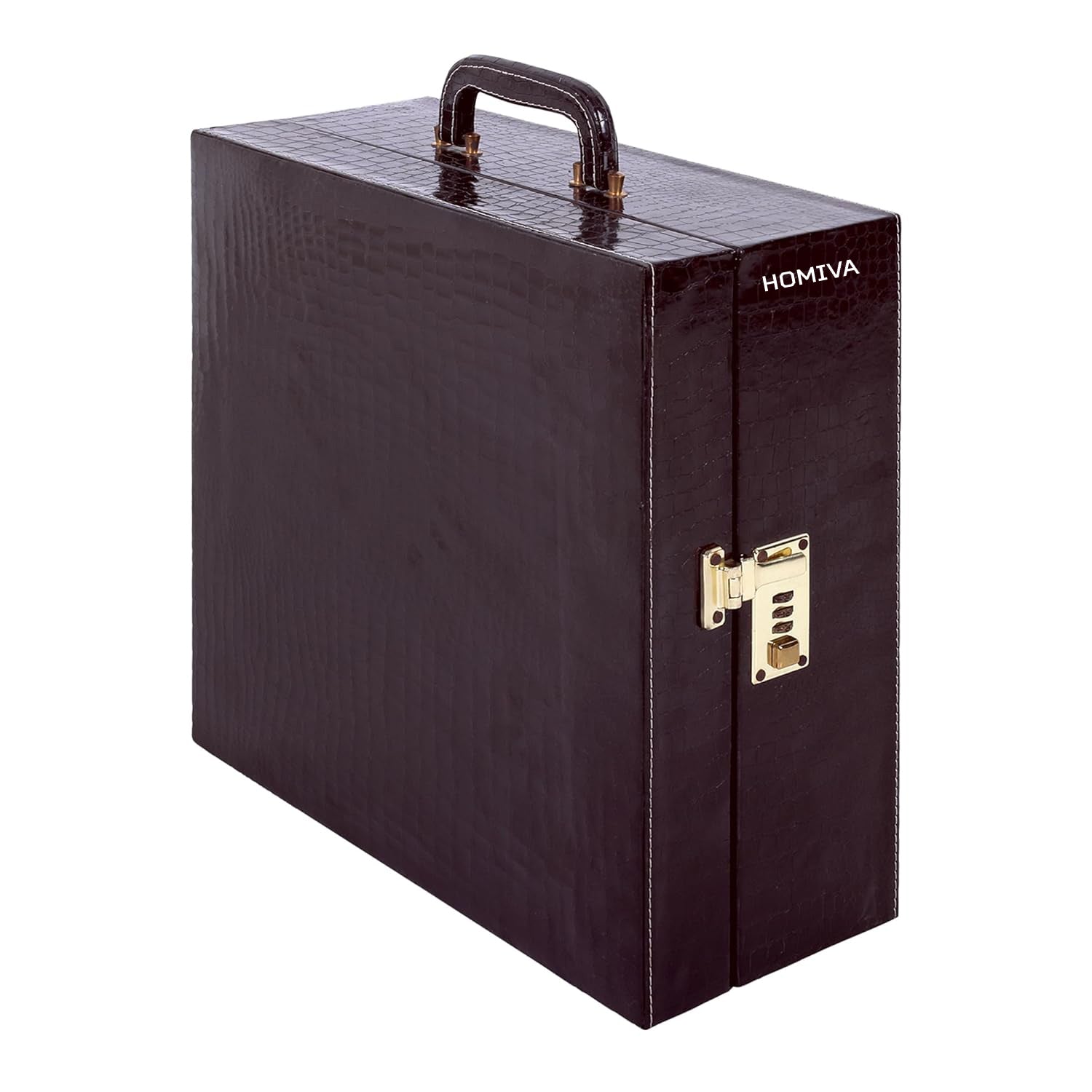 HOMIVA Stylish Leatherette Bar Box Storage for Bottles Glasses and Bar Accessories - Plum