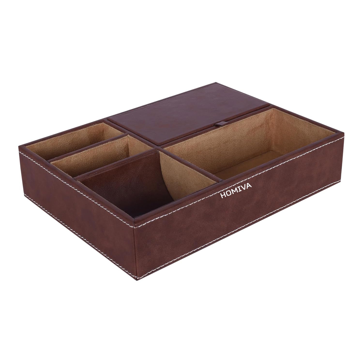 HOMIVA Leatherette Table Desk Organizer with Multiple Compartments – Brown