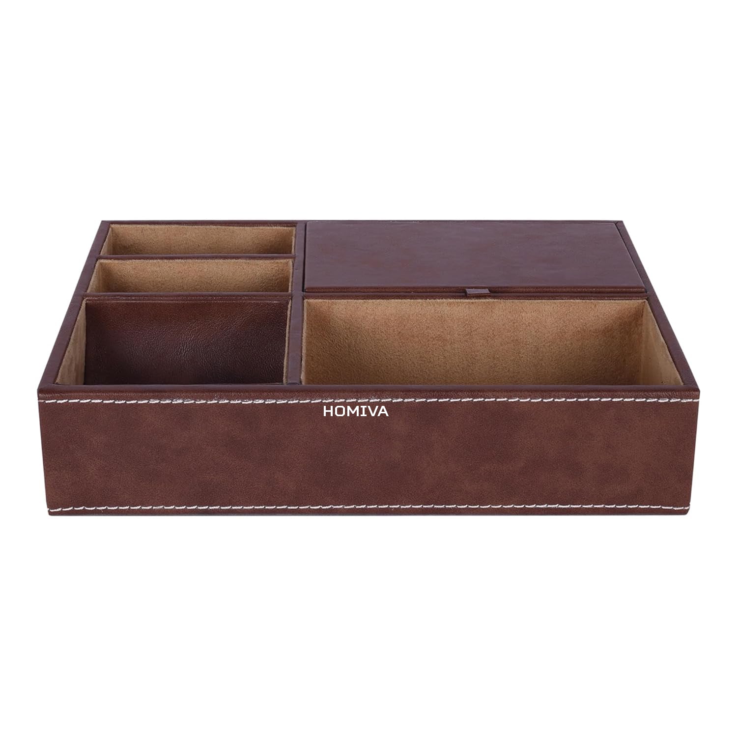 HOMIVA Leatherette Table Desk Organizer with Multiple Compartments – Brown