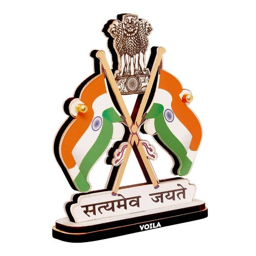 VOILA Indian National Flag with Satyamev Jayate and Ashoka Symbol for Vehicle (Car, Auto, Bus, Truck) Dashboard, Home & Office