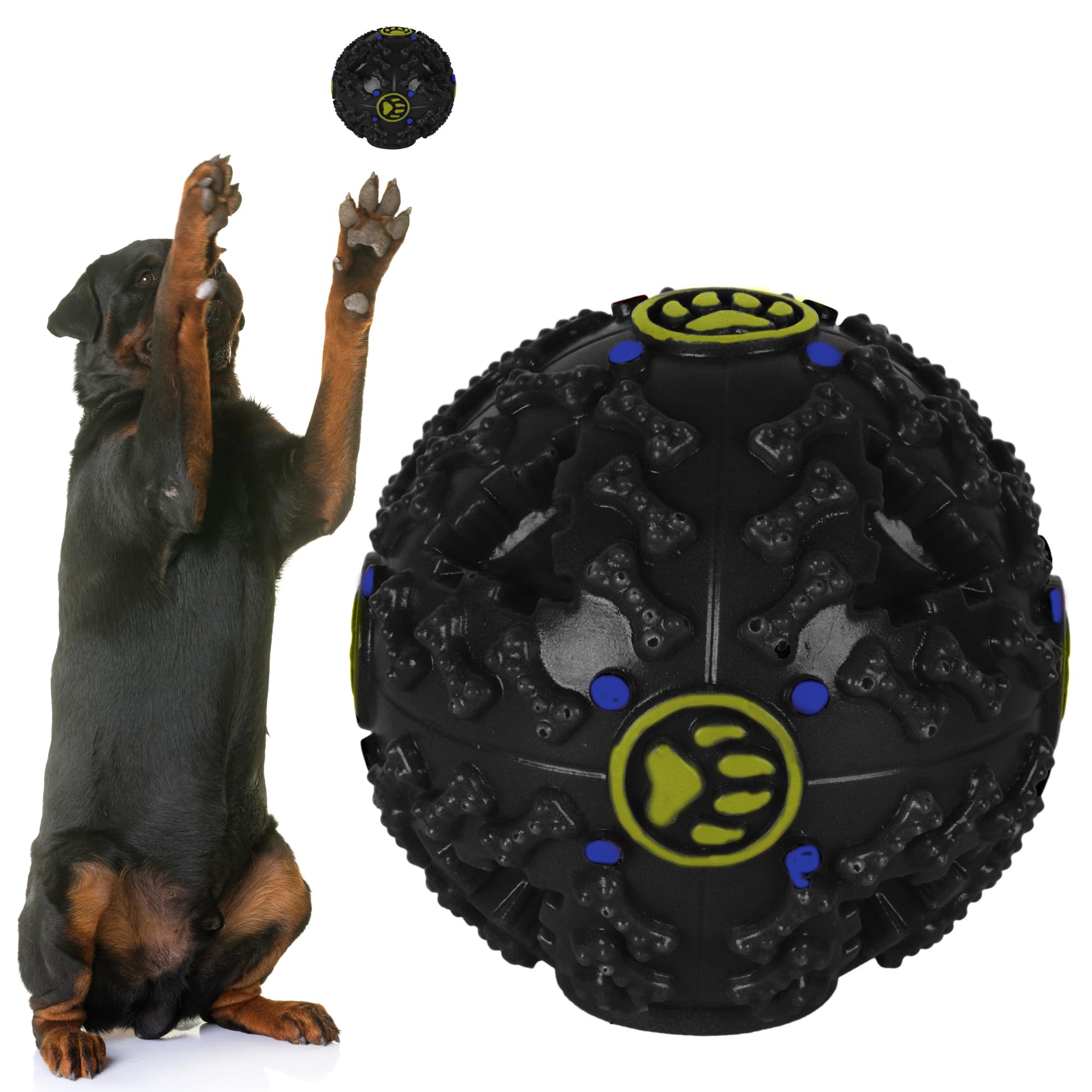 ZUFFIE Plastic Dog Toy Ball, Bouncy Fetch Ball with Handle for Easy Grip - Black