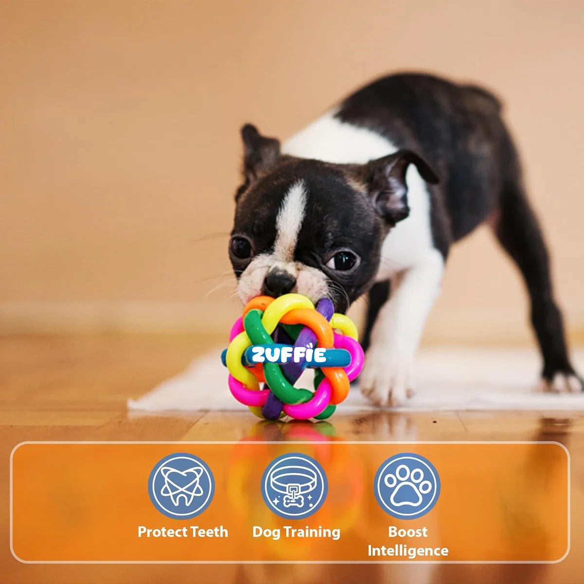 ZUFFIE Multi-Color Bouncy Dog Toy Ball For Small & Medium Dogs, Interactive Rubber Ball for Teething & Playtime