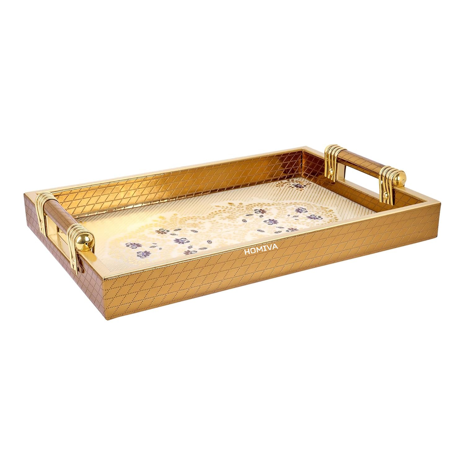 HOMIVA Elegant & Durable Leatherette Tray with Handles – Perfect for Serving Drinks, Snacks, and Organizing Home, Kitchen, and Coffee Table