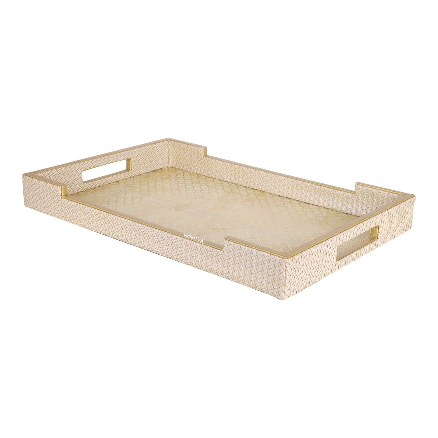 HOMIVA Elegant Leatherette Tray with Acrylic Base Stylish and Durable (Small) - Beige