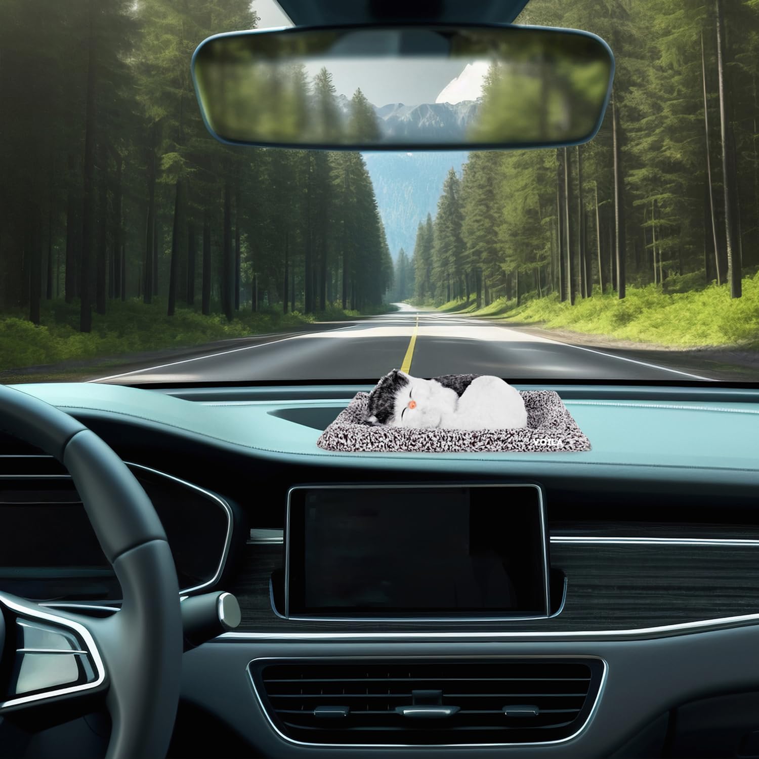 VOILA Plush Sleeping Cat for Vehicle (Auto, Car, Bus, Truck) Dashboard