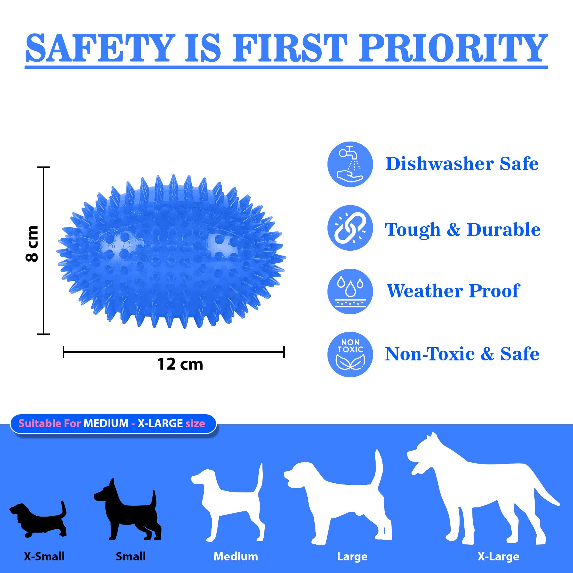 ZUFFIE Spiky Rubber Dog Toy, Durable & Chew-Resistant Pet Toy for Dogs - Blue
