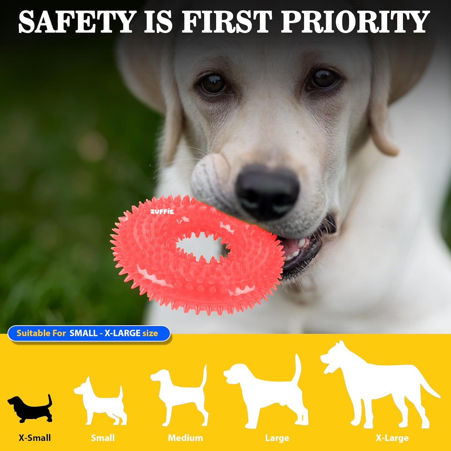 ZUFFIE Dog Spiky Ring Toy - Durable & Bouncy Rubber Chew Toy - Red