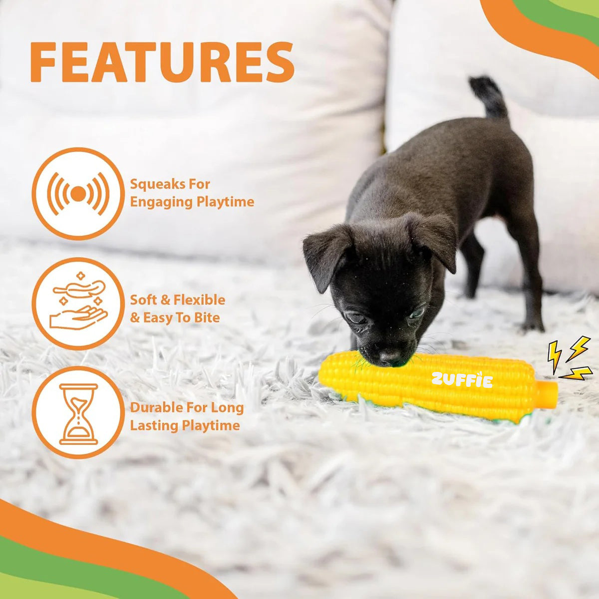 ZUFFIE Corn Shaped Dog Toy, Chew-Resistant & Squeaky Corn for Playtime, Long-Lasting Rubber Toy for Small, Medium & Large Dogs
