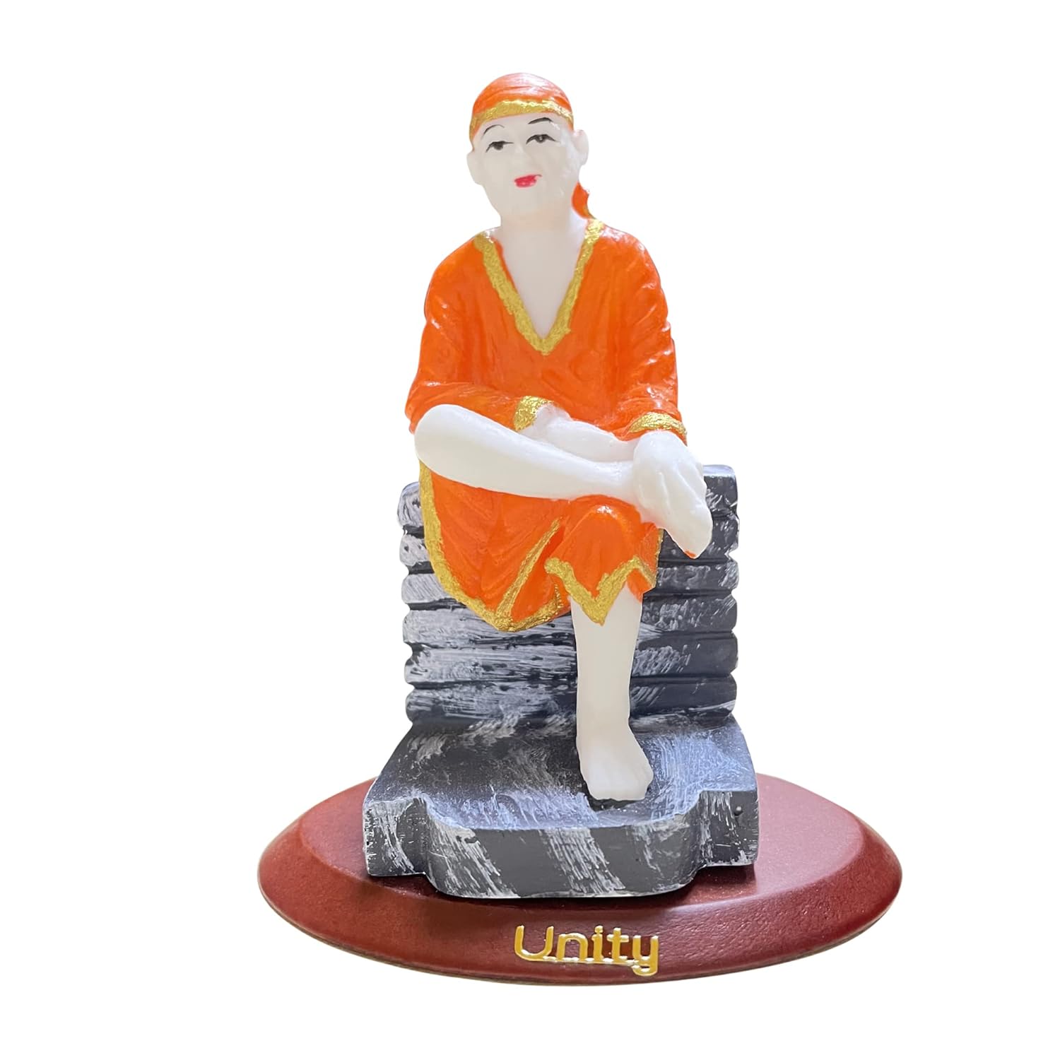 VOILA Shirdi Sai Baba Statue (Orange) for Vehicle (Auto/Car/Bus/Truck) Dashboard, Mandir & Office Table