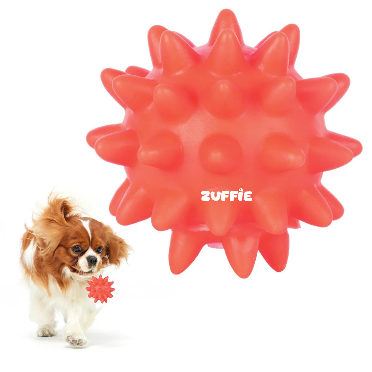 ZUFFIE Spiky Dog Toy Ball, Perfect for Teething, Fetch, & Playtime, Chew-Resistant, Interactive Fetch & Tug Toy - Tangerine