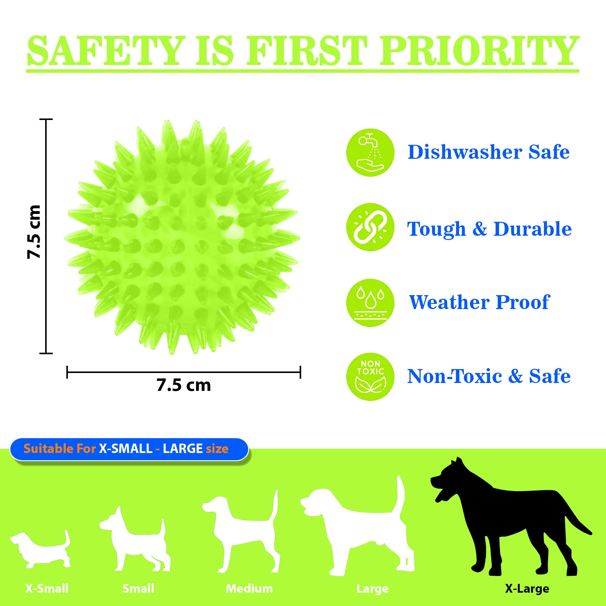 ZUFFIE Spiky Dog Toy Ball Interactive, Durable, Safe Chew Toy - Green