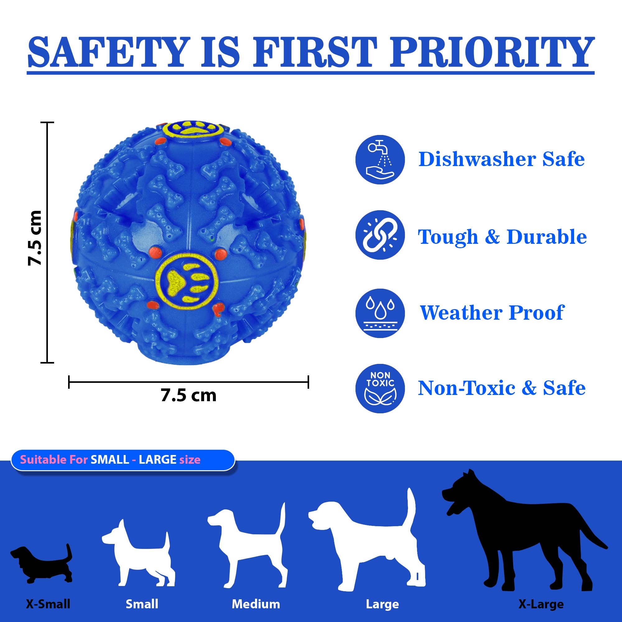 ZUFFIE Plastic Dog Toy Ball, Bouncy Fetch Ball with Handle for Easy Grip - Blue