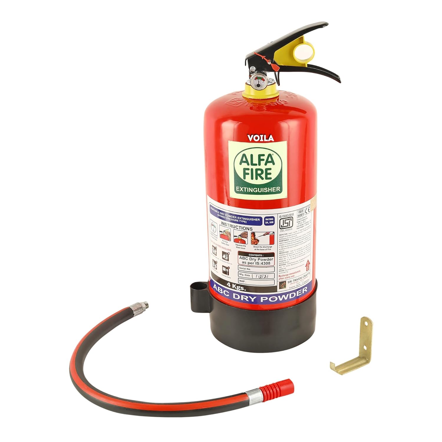 VOILA Alpha Fire, ABC Powder Type Fire Extinguisher With Pipe For Home ,Car and Office Fire (4 Kg)