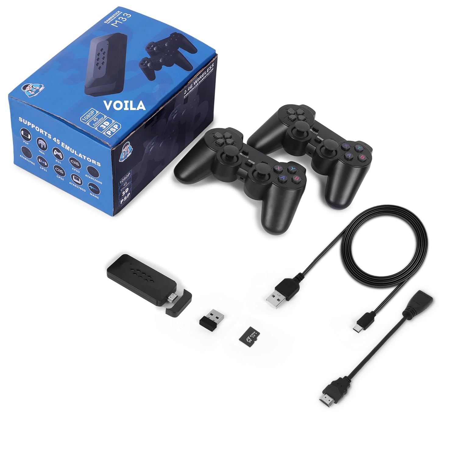 VOILA M33 Wireless Gaming Console, 3D Gaming Stick, Video Game Console, 4K HD TV Output, Built-in 30000+ Games, 64 gb Memory Card, good for all ages, CE, ROHS and BIS Certified, Original Unit.