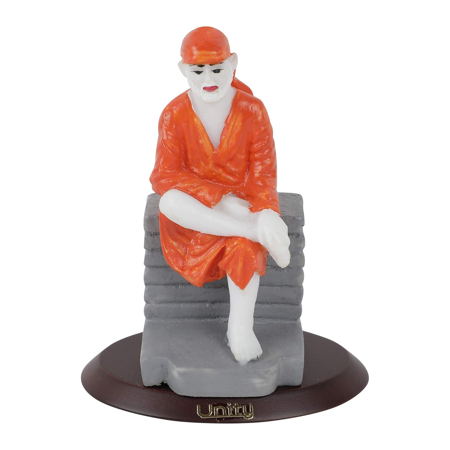 VOILA Shirdi Sai Baba Statue (Orange) for Vehicle (Auto/Car/Bus/Truck) Dashboard, Mandir & Office Table
