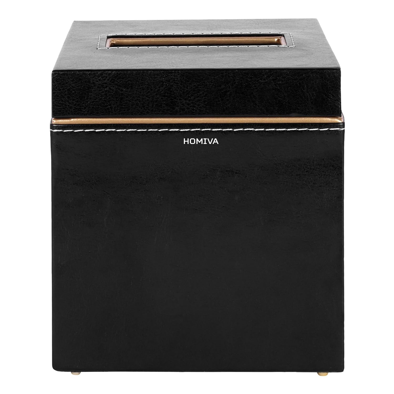 HOMIVA Medium-Sized Leatherette Tissue Holder for Home, Office - Black