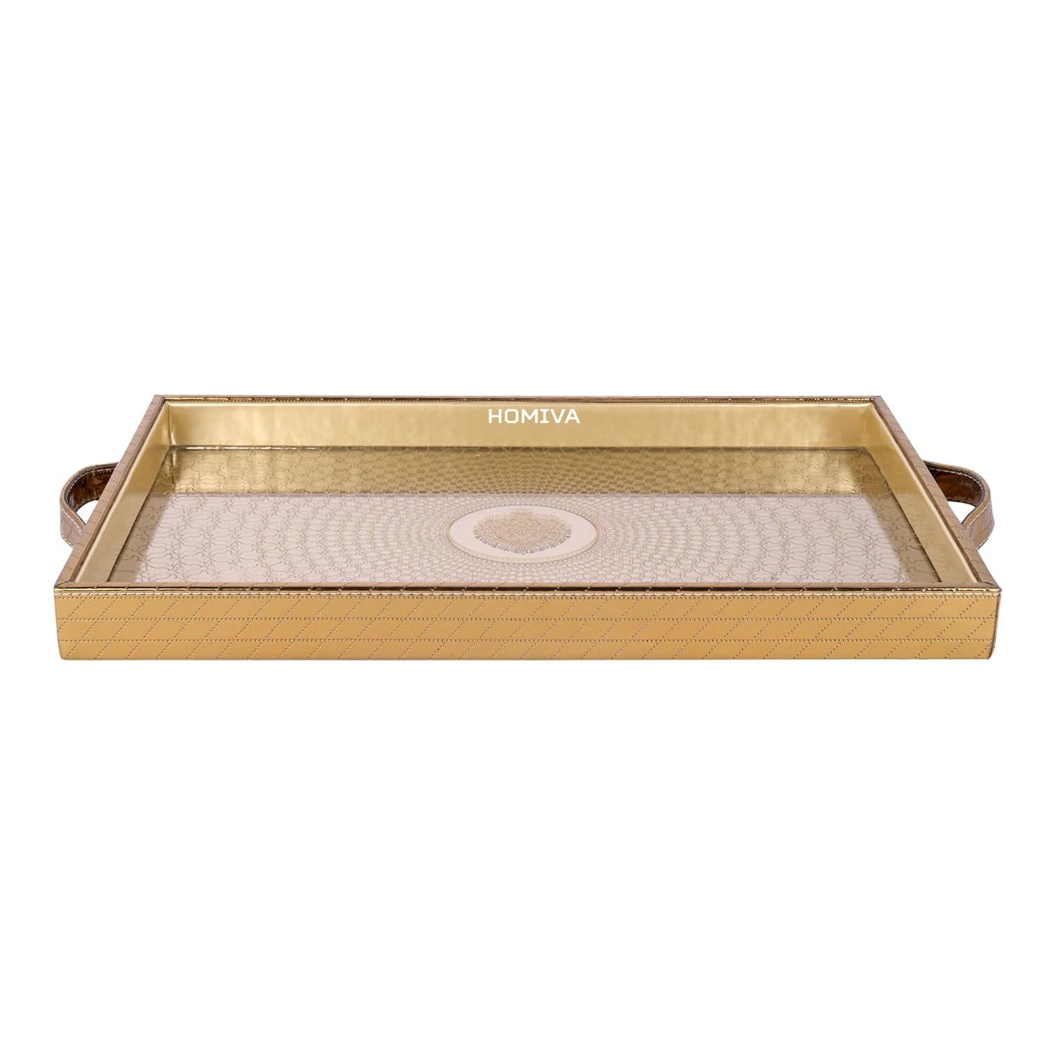 HOMIVA Stylish Leatherette Tray with Glass Bottom – Elegant & Durable for Serving and Organizing Home & Kitchen