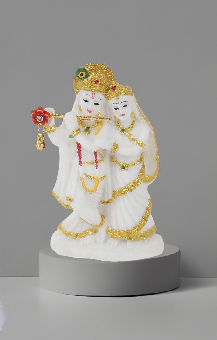 VOILA Lord Radha Krishna Statue (White) for Vehicle (Auto/Car/Bus/Truck) Dashboard, Mandir & Office Table