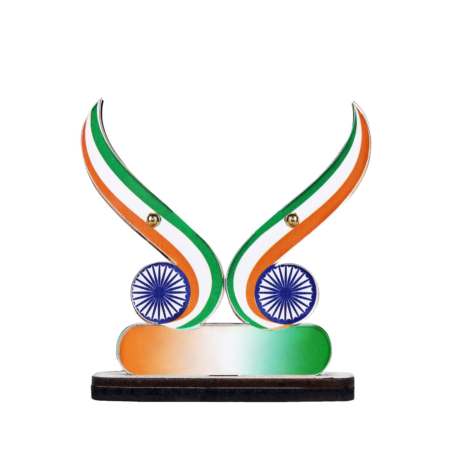 VOILA Quality Wood Base Indian Flag for Car Dashboard Interior, Home and Office Desk/Table