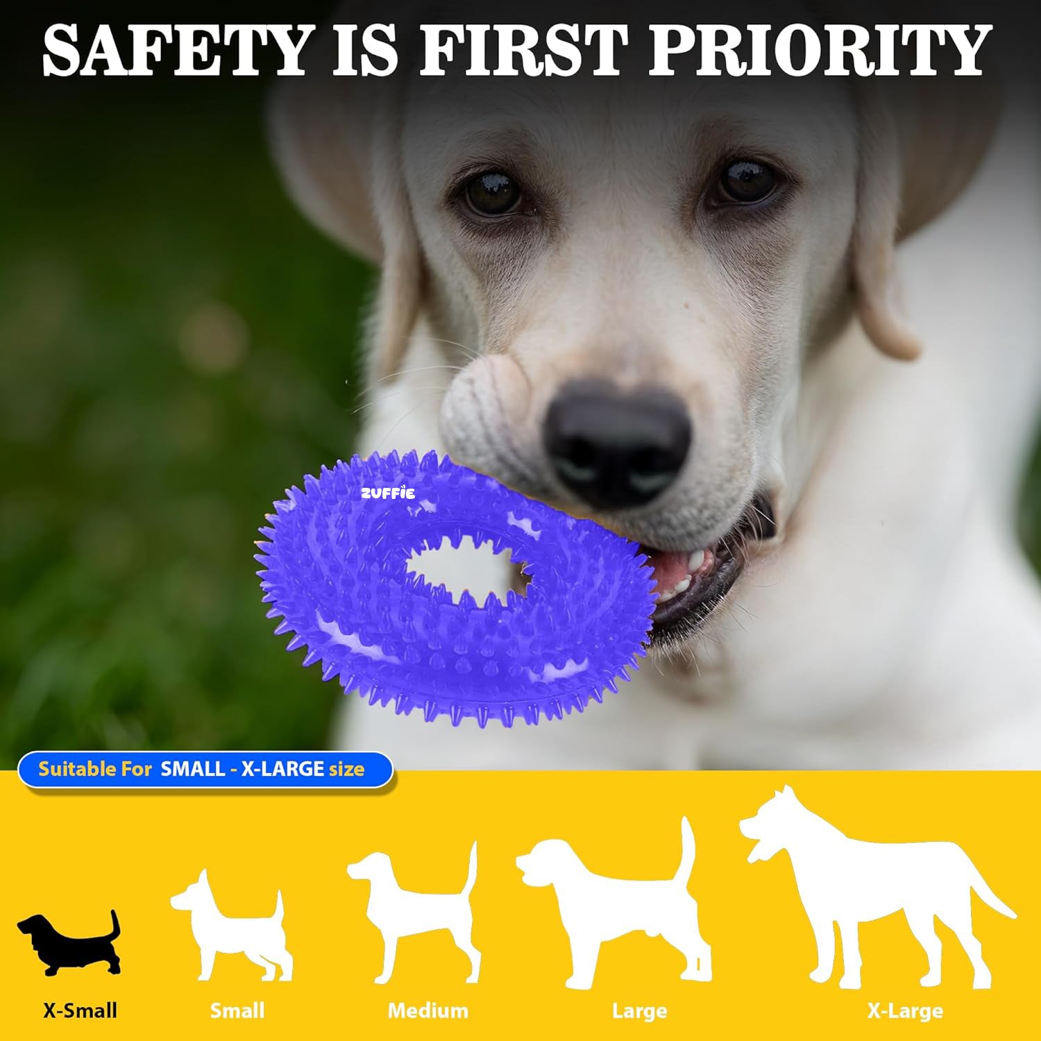 ZUFFIE Dog Spiky Ring Toy - Durable & Bouncy Rubber Chew Toy - Blue
