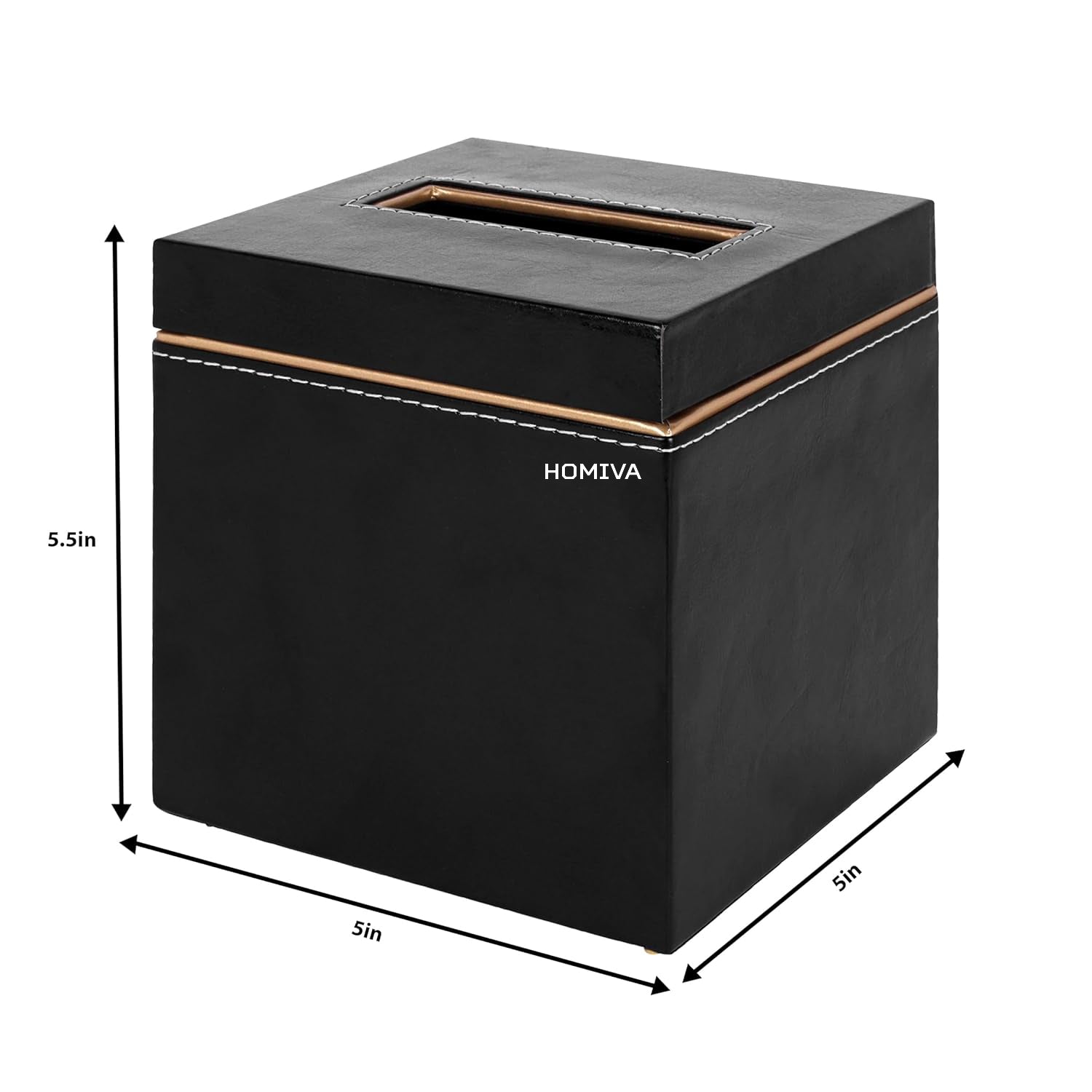 HOMIVA Medium-Sized Leatherette Tissue Holder for Home, Office - Black