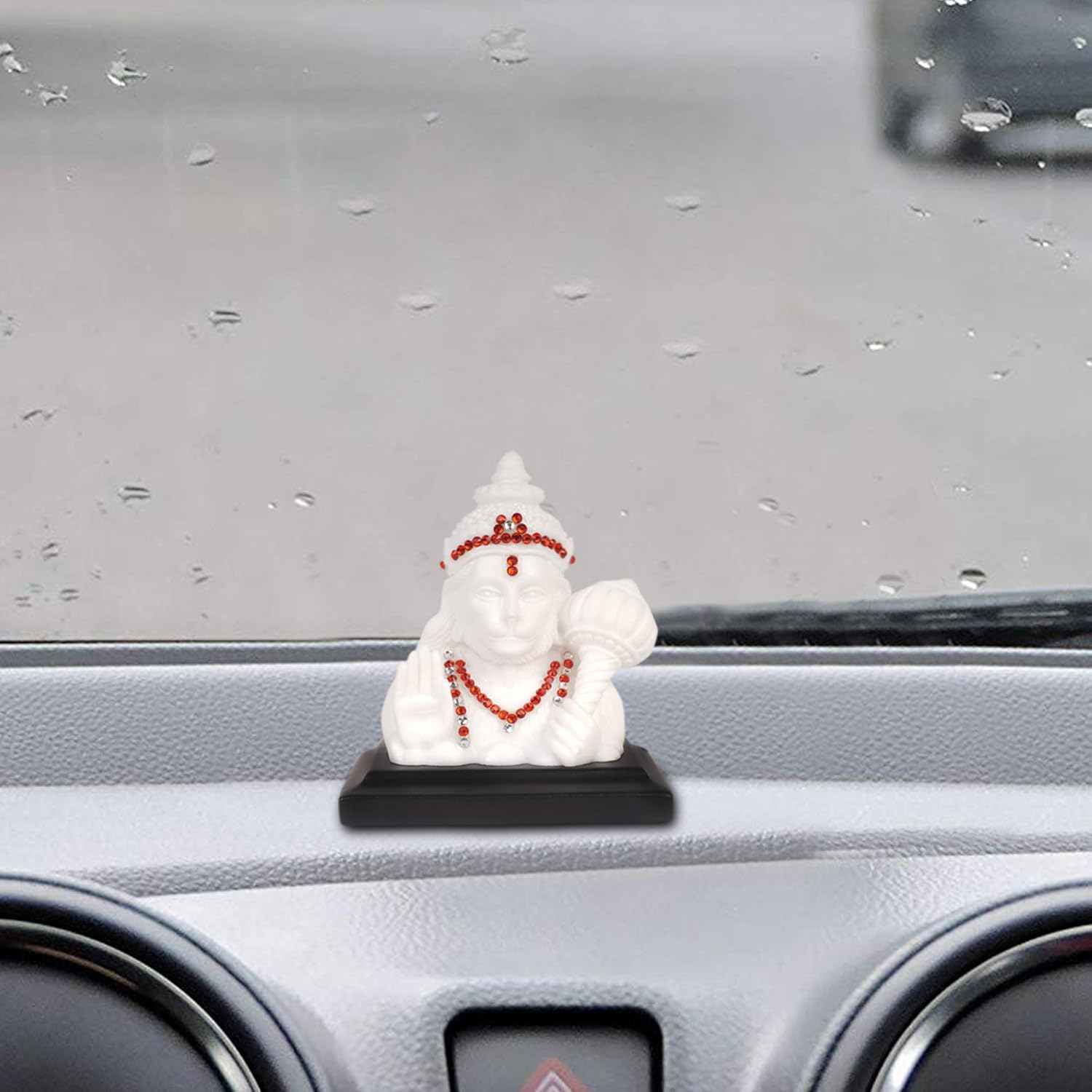 VOILA Lord Shree Hanuman Ji Car Dashboard Idol Poly Marble (White)