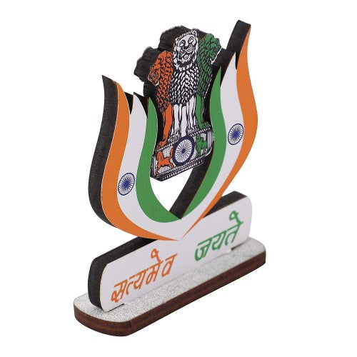 VOILA Indian Flag with Satyamev Jayate and Lotus Shape for Car Dashboard, Study Table, Home & Office