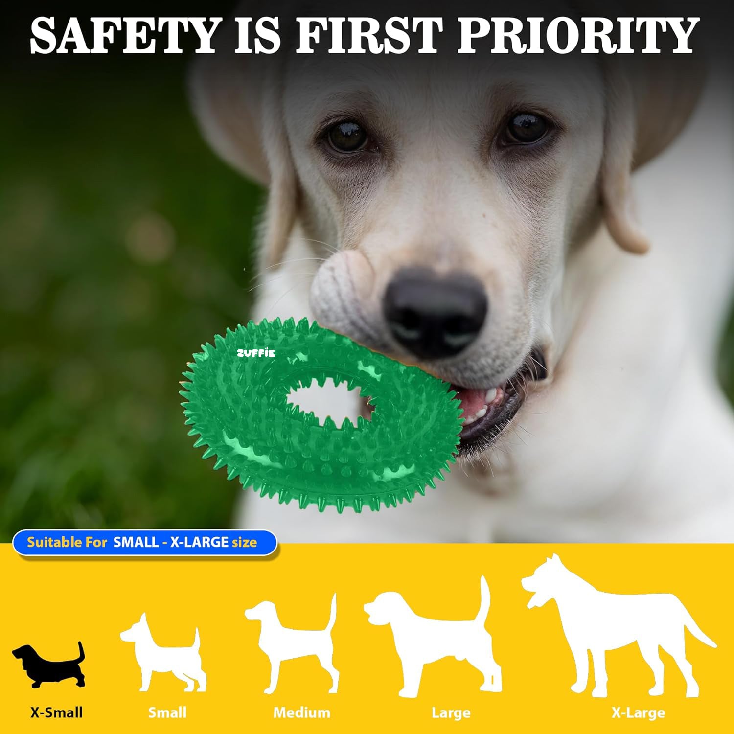 ZUFFIE Dog Spiky Ring Toy - Durable & Bouncy Rubber Chew Toy - Dark Green
