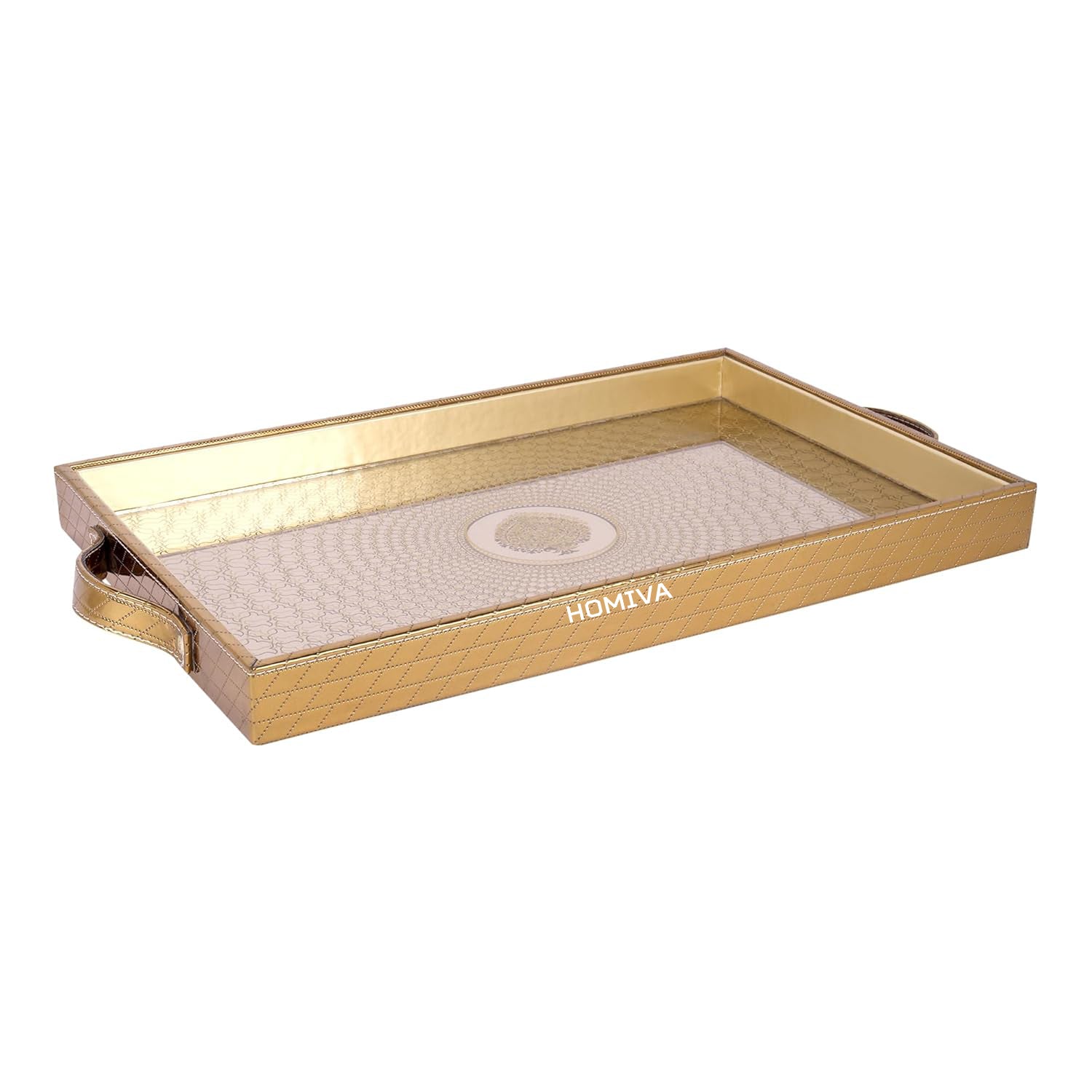 HOMIVA Stylish Leatherette Tray with Glass Bottom – Elegant & Durable for Serving and Organizing Home & Kitchen