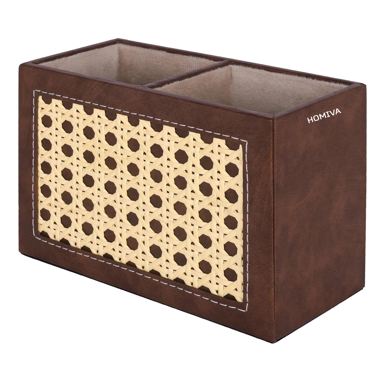 HOMIVA Stylish Leatherette Dual Compartments for Organizing Pens, Pencils and Stationery - Brown