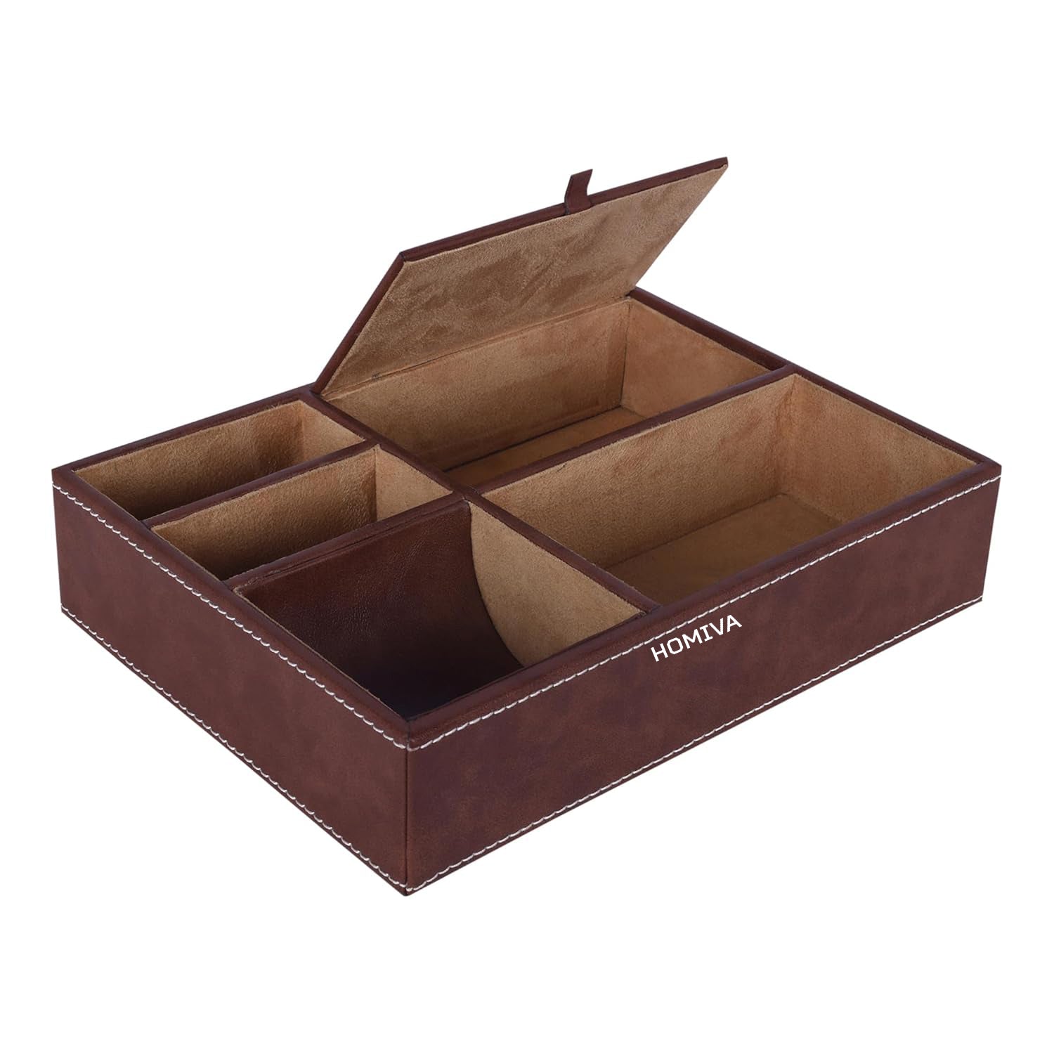 HOMIVA Leatherette Table Desk Organizer with Multiple Compartments – Brown