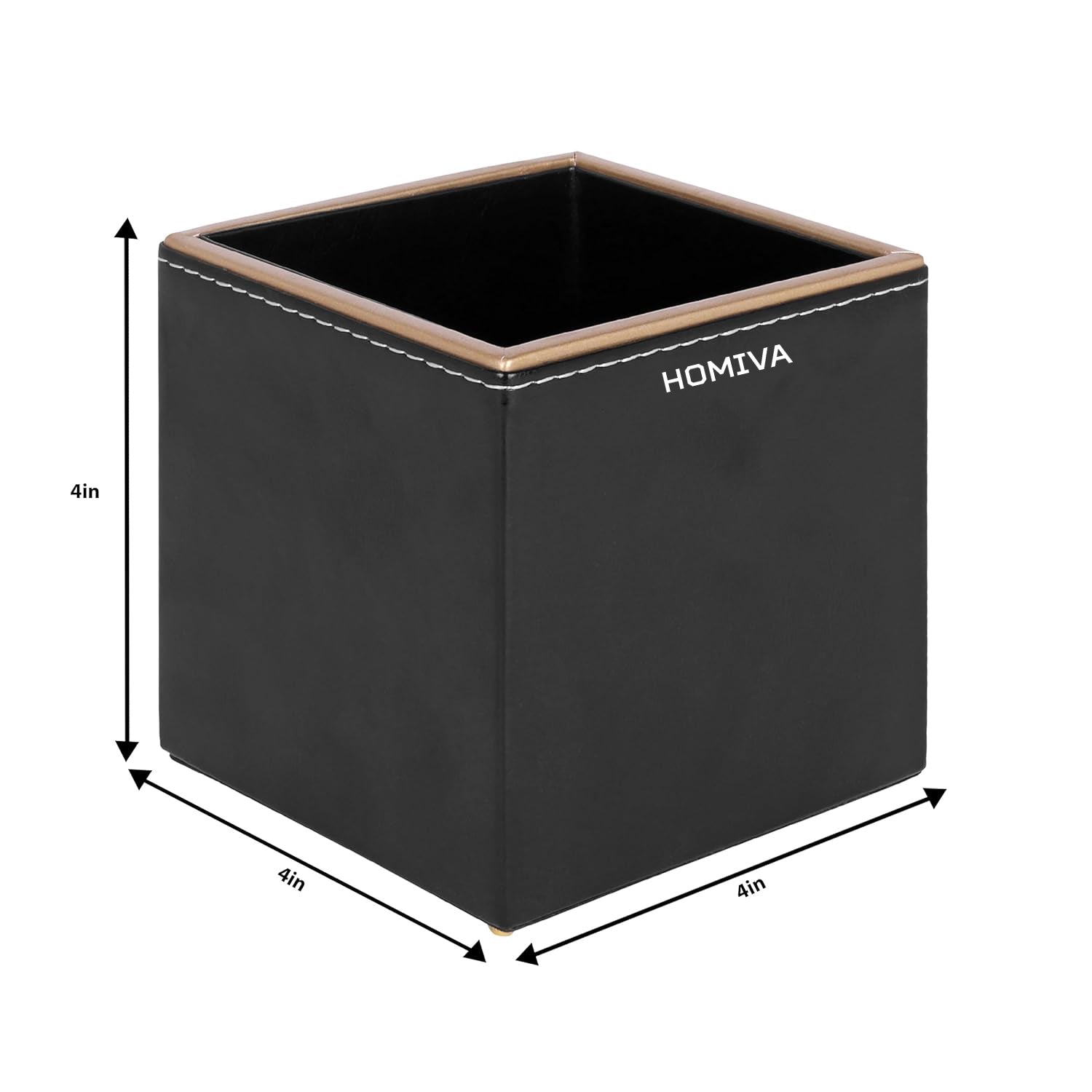 HOMIVA Black Leatherette Rectangular Pen Stand – Stylish Desk Organizer for Pens, Pencils & Stationery – Ideal for Office & Home