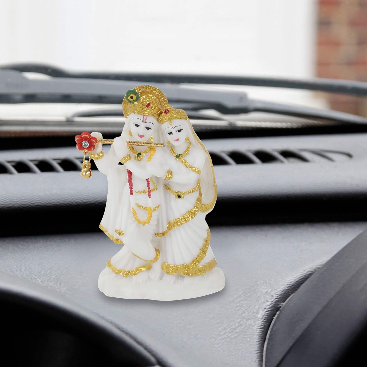 VOILA Lord Radha Krishna Statue (White) for Vehicle (Auto/Car/Bus/Truck) Dashboard, Mandir & Office Table