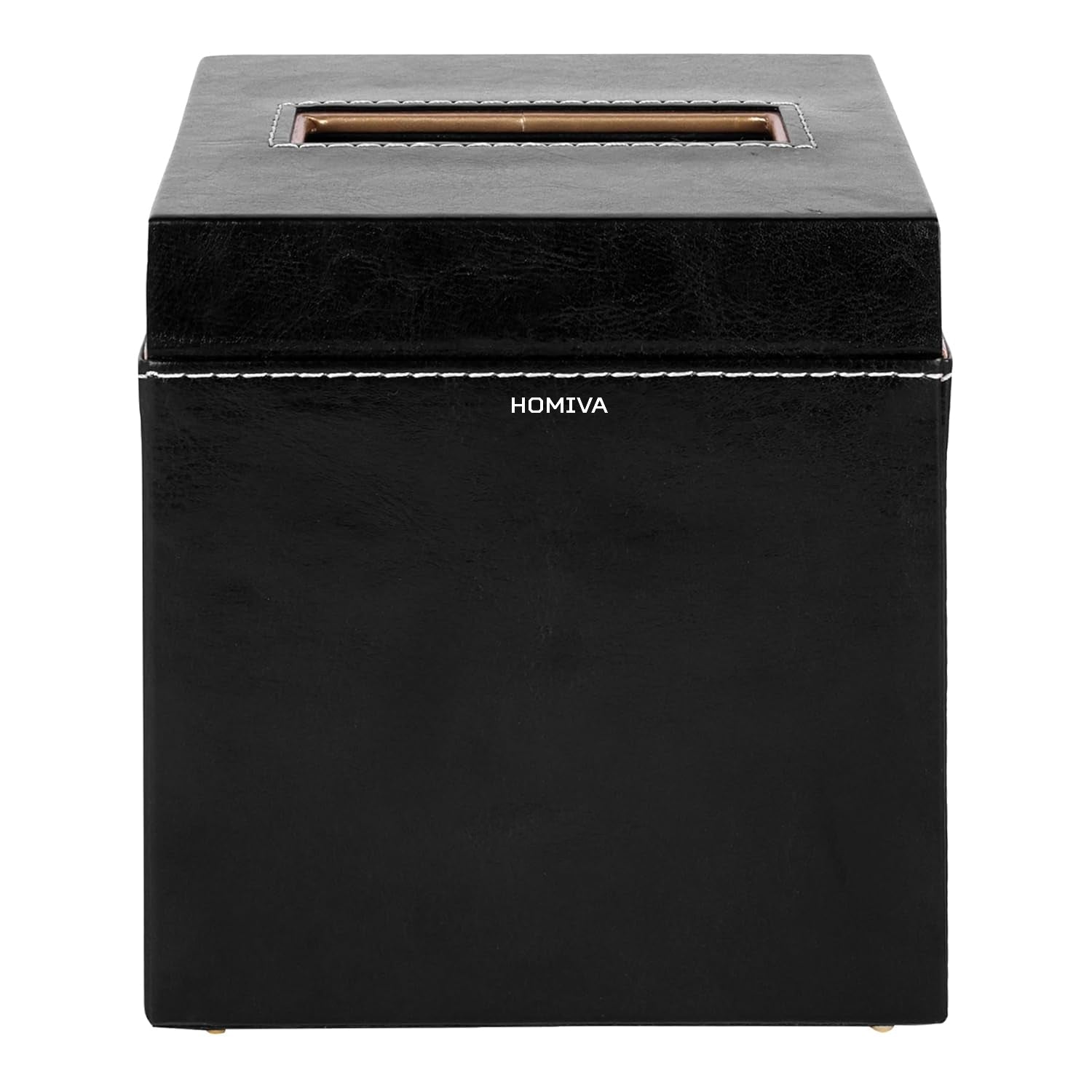 HOMIVA Medium-Sized Leatherette Tissue Holder for Home, Office - Black