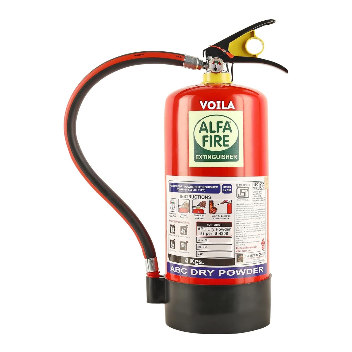 VOILA Alpha Fire, ABC Powder Type Fire Extinguisher With Pipe For Home ,Car and Office Fire (4 Kg)