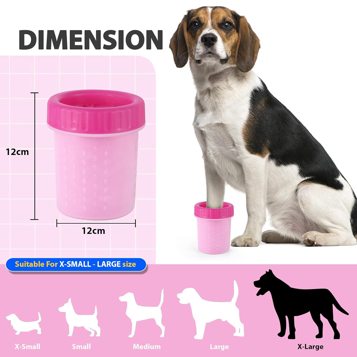 ZUFFIE Dog Paw Cleaner Cup, Portable Pet Paw Washer with Silicone Bristles (Pack of 2) - Pink