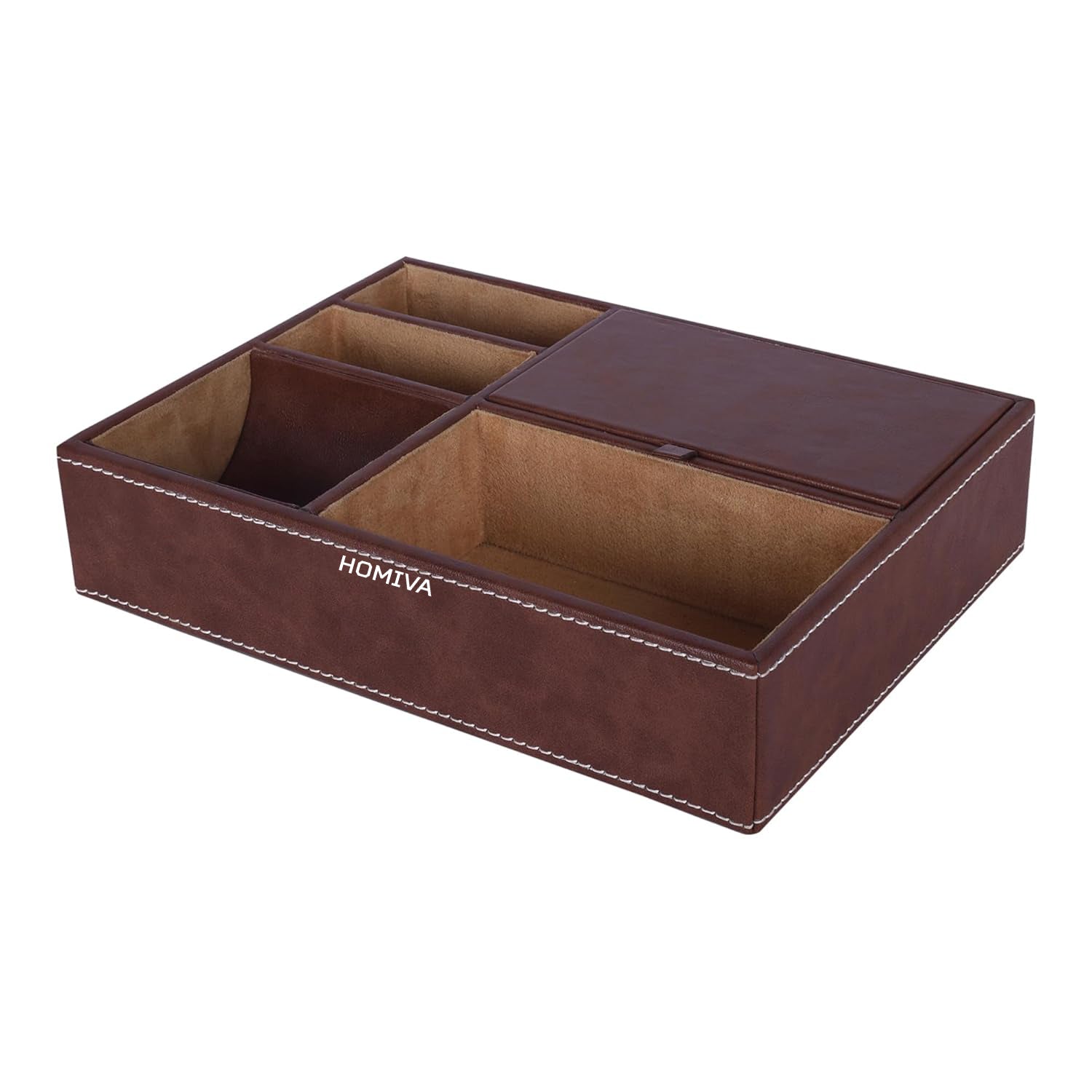 HOMIVA Leatherette Table Desk Organizer with Multiple Compartments – Brown