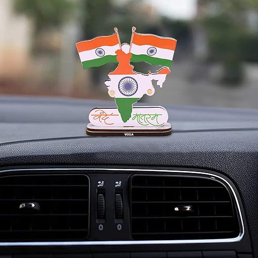 VOILA Indian Flag with Vande Mataram on India for Vehicle (Car, Auto, Bus, Truck) Dashboard, Home Table & Office Desk