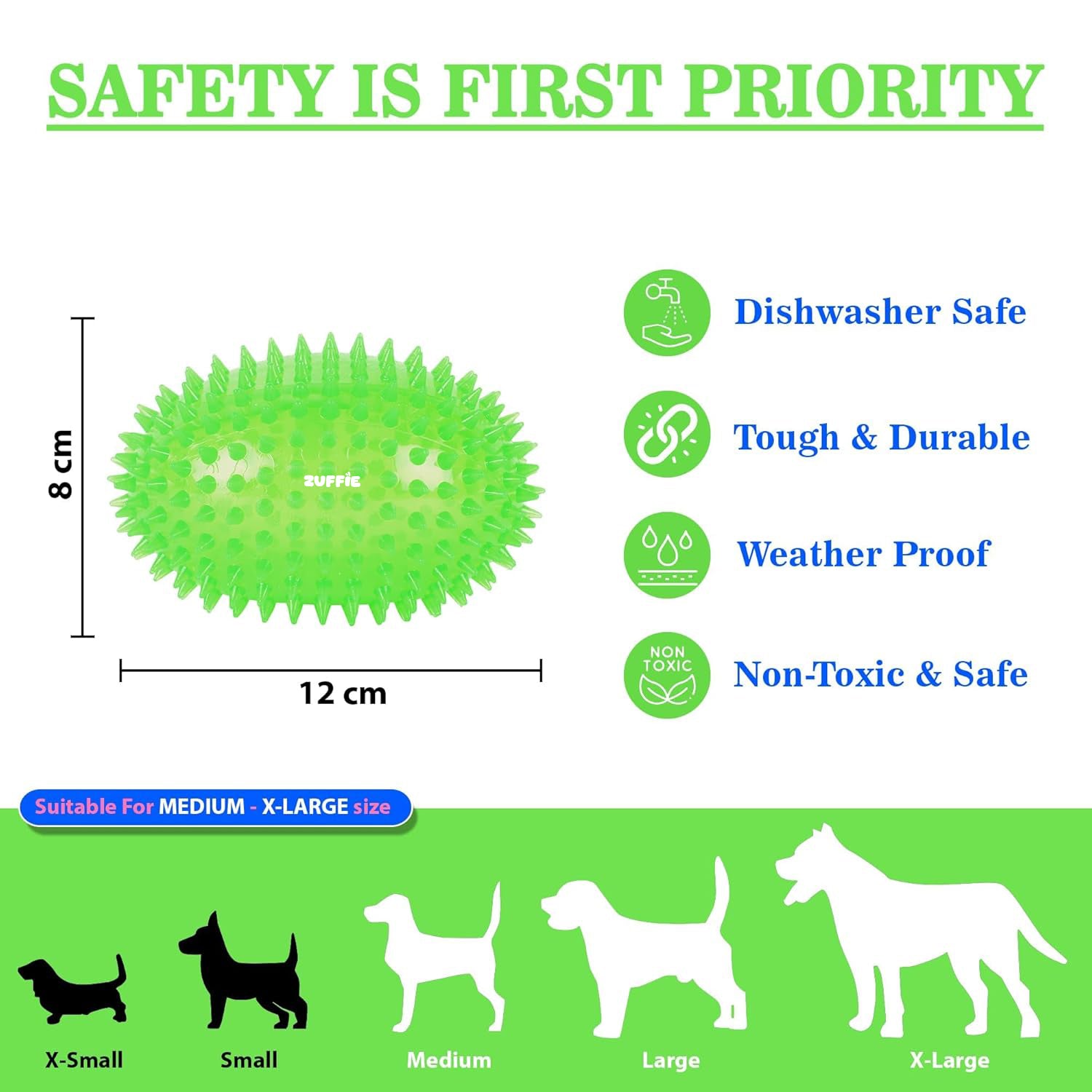 ZUFFIE Spiky Rubber Dog Toy - Durable & Chew-Resistant Fetch Toy - Green