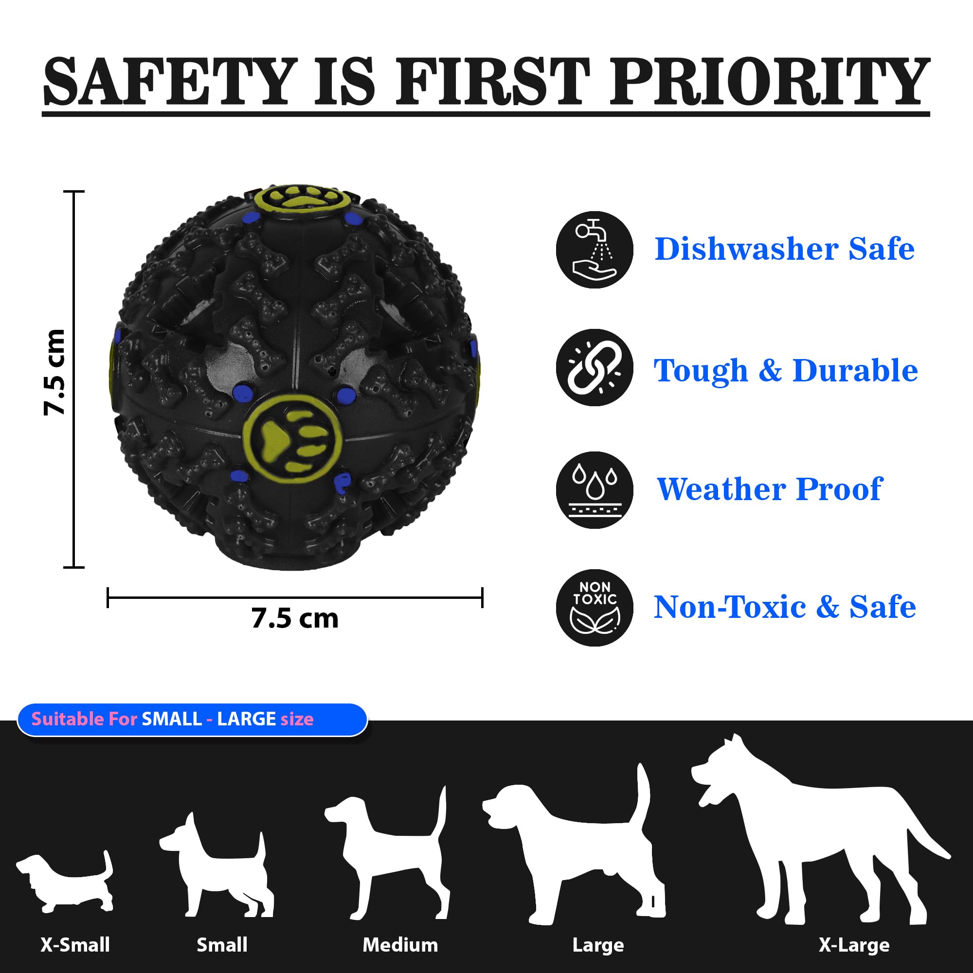 ZUFFIE Plastic Dog Toy Ball, Bouncy Fetch Ball with Handle for Easy Grip - Black