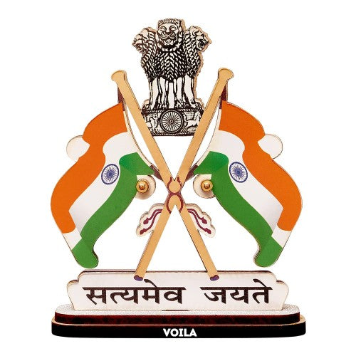 VOILA Indian National Flag with Satyamev Jayate and Ashoka Symbol for Vehicle (Car, Auto, Bus, Truck) Dashboard, Home & Office