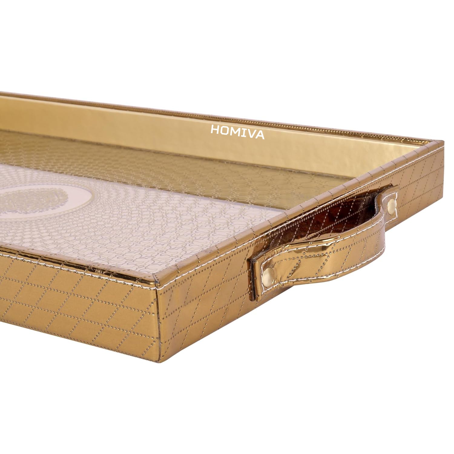 HOMIVA Stylish Leatherette Tray with Glass Bottom – Elegant & Durable for Serving and Organizing Home & Kitchen