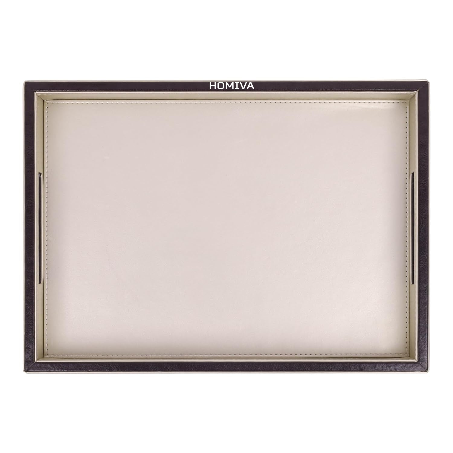 HOMIVA Cream Leatherette Serving Tray – Elegant & Durable Decorative Tray for Serving Drinks and Organizing Essentials