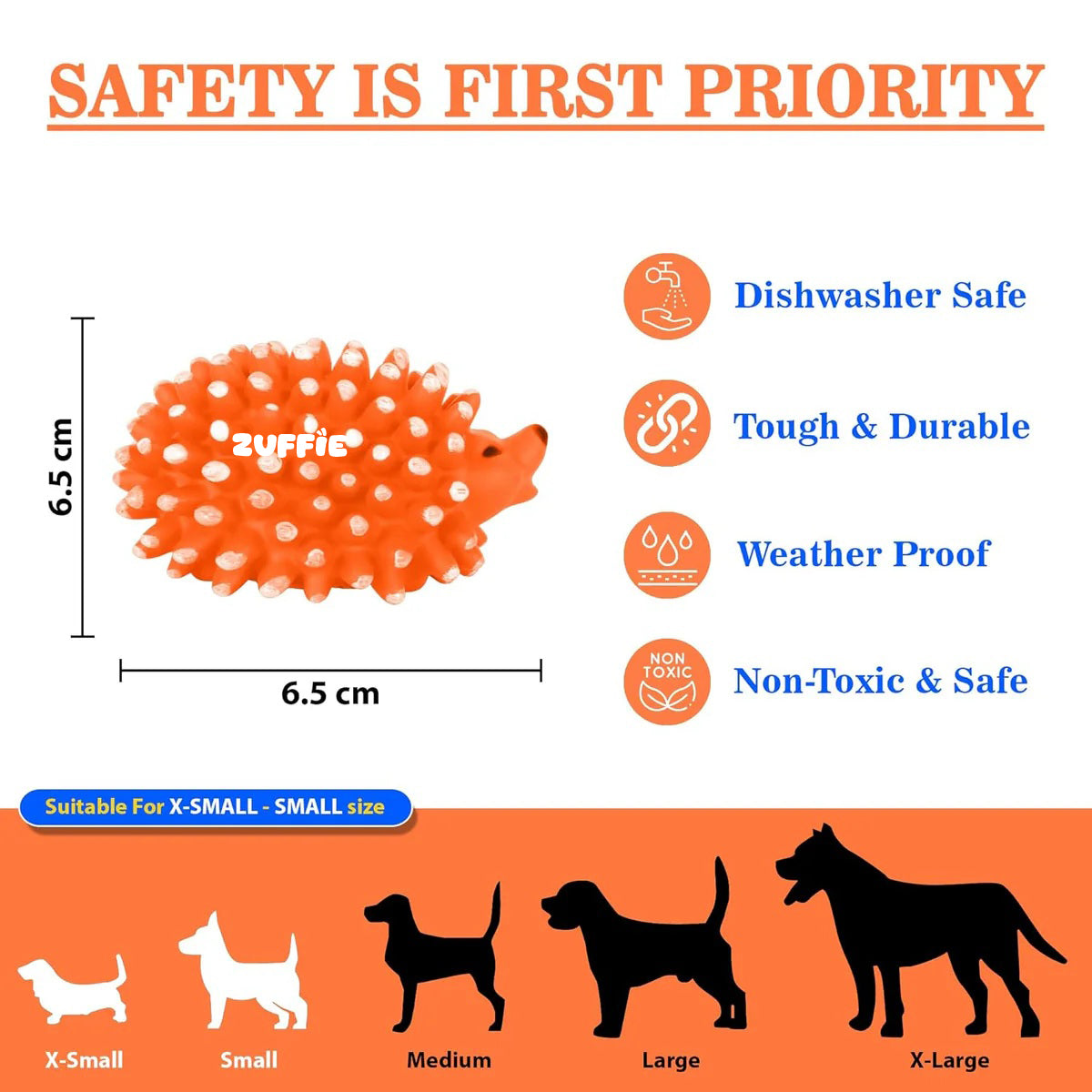 ZUFFIE Interactive Squeaky Hedgehog Dog Toy for Extra Small & Small Breeds - Fun & Safe Playtime Toy for All Dogs