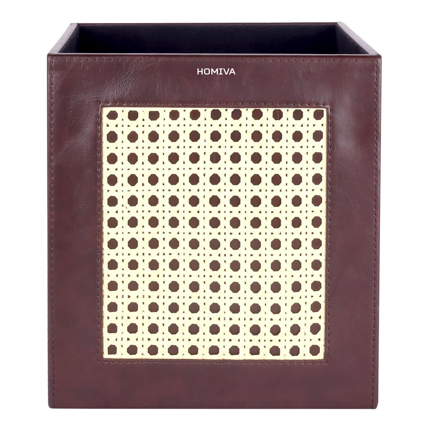 HOMIVA Premium Leatherette Waste Bin Stylish and Durable for Home & Office - Brown